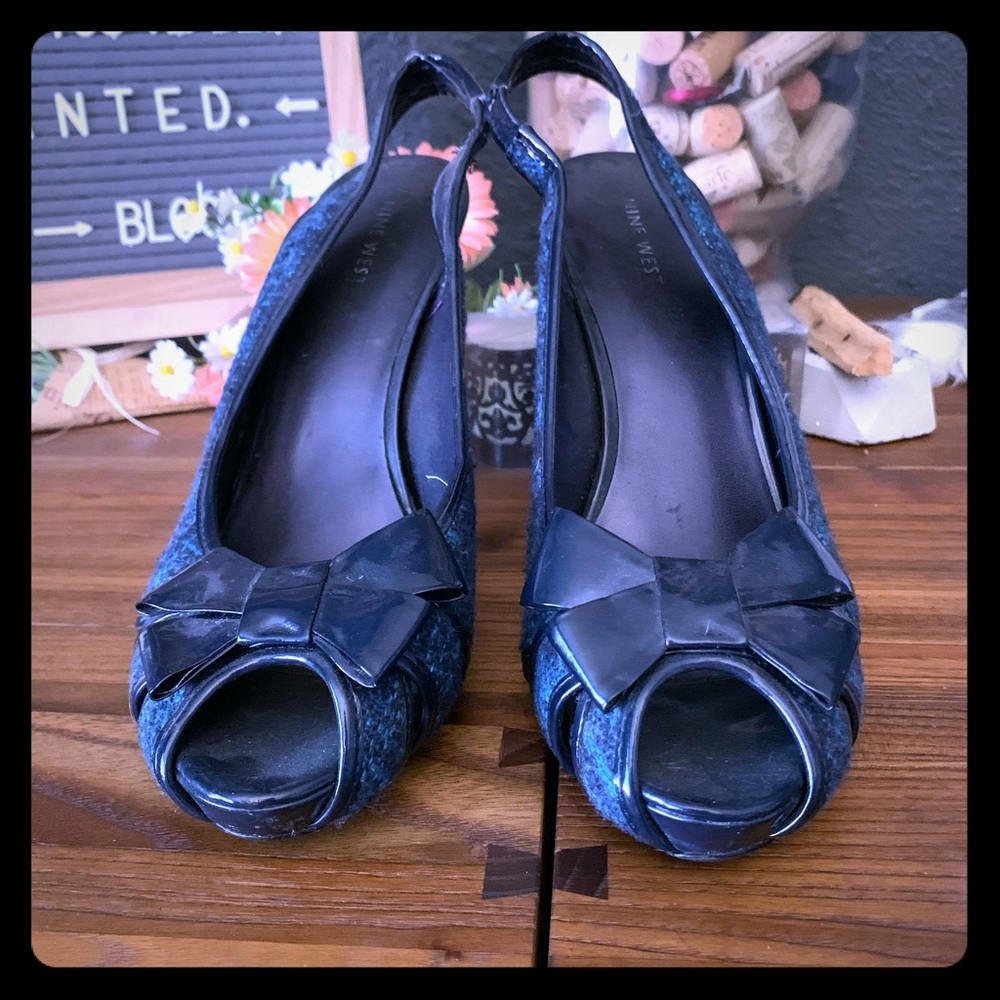 Nine West Slingback Peeptoe Pumps Navy